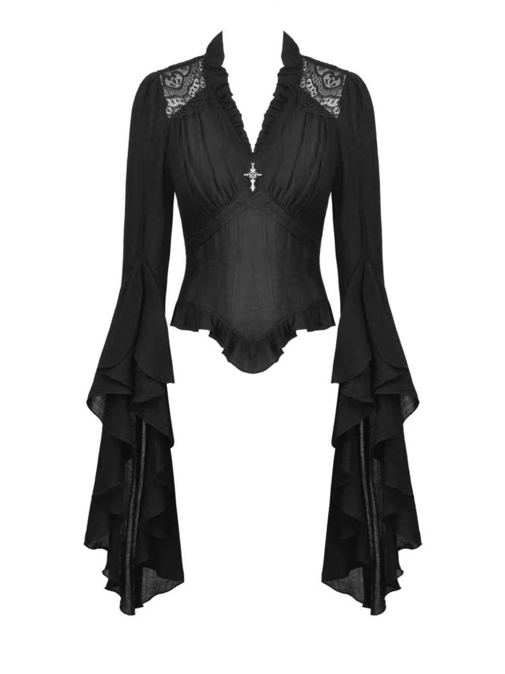 Gothic Ruffled Black Lace Corset Top